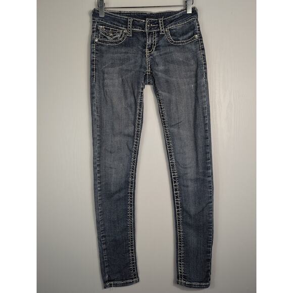 miss chic Denim - Miss Chic Womens Skinny Jeans Western Contrast Stitches Low Rise Denim Size 27W